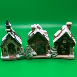 Vintage M. J. Hummel Snowy Village Ornament Trio